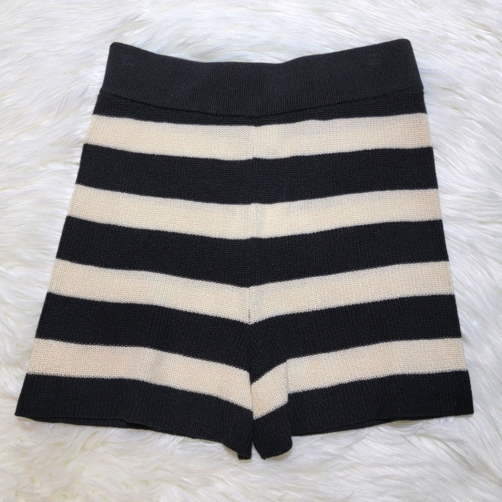 By Together Knit Striped Black and Cream Shorts.